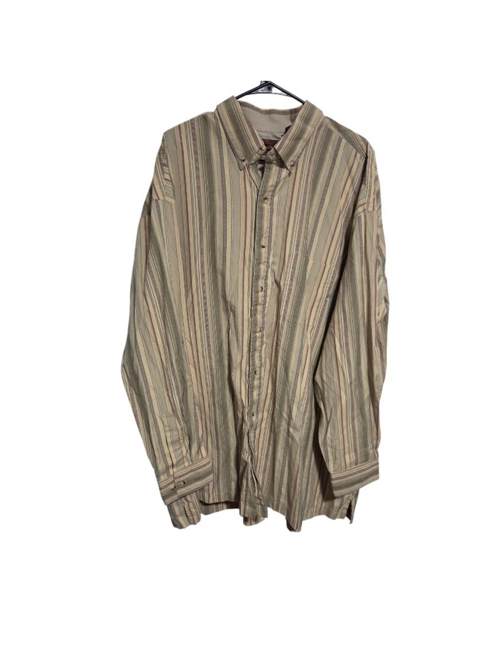 Cotton Works Button Up Shirt Mens Size 4XLT Brown Striped Long Sleeve Casual